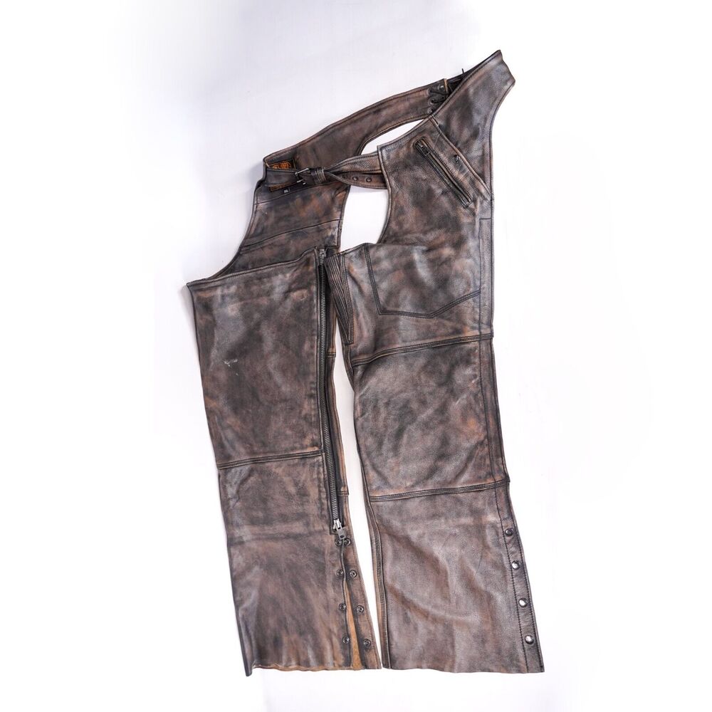 Milwaukee Leather Chaps Motorcycle Leggings Adjustable Belt Pants 3XL Brown Tan